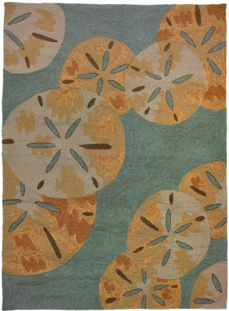 Pp-cy001e 5 Ft. X 7 Ft. Sanddollars By The Sea Indoor Outdoor Hand Hooked Area Rug - Blue