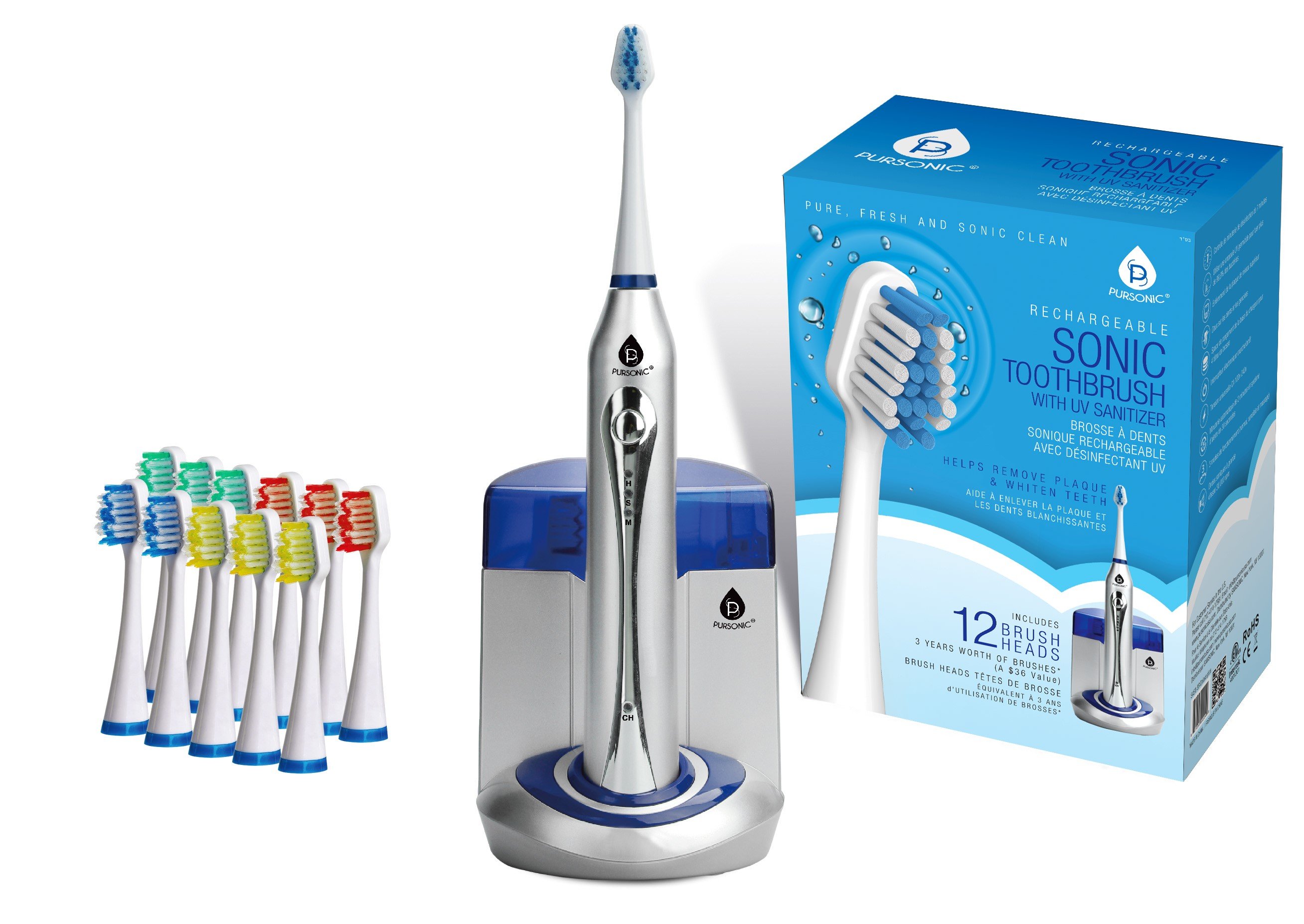 Sonic Rechargeable Toothbrush W-uv Sanitizer And 12 Bonus Brush Heads