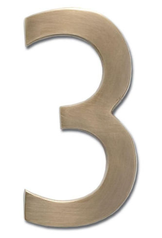 3585ab-3 Solid Cast Brass 5 In. Antique Brass Floating House Number 3