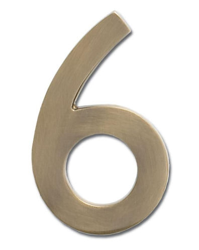 Solid Cast Brass 5 In. Antique Brass Floating House Number 6