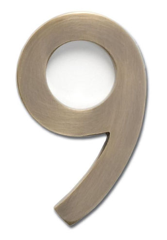 Solid Cast Brass 5 In. Antique Brass Floating House Number 9
