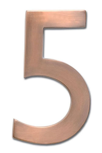 3585ac-5 Solid Cast Brass 5 In. Antique Copper Floating House Number 5