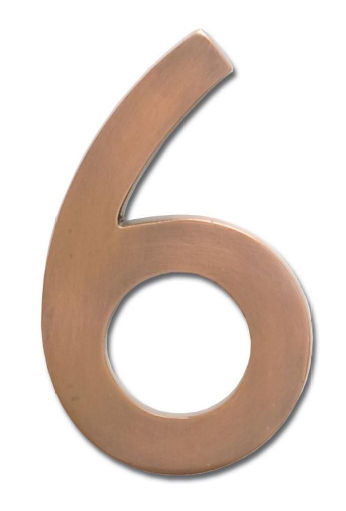 Solid Cast Brass 5 In. Antique Copper Floating House Number 6