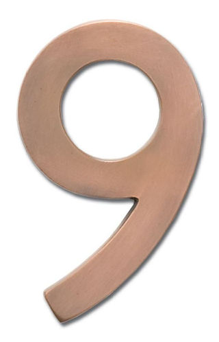 3585ac-9 Solid Cast Brass 5 In. Antique Copper Floating House Number 9