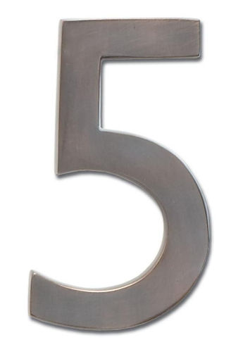 Solid Cast Brass 5 In. Dark Aged Copper Floating House Number 5