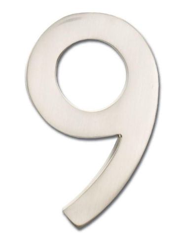 3585sn-9 Solid Cast Brass 5 In. Satin Nickel Floating House Number 9