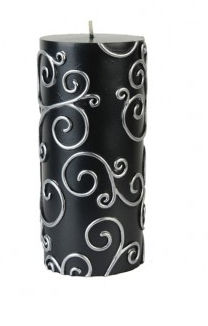 UPC 685024248951 product image for CPS-002-12 3 x 6 in. Black Scroll Pillar Candle -12pcs-Case - Bulk | upcitemdb.com