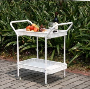 Ori002-b Outdoor White Wicker Patio Furniture Serving Cart