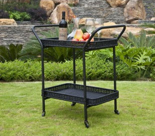 Ori002-d Outdoor Black Wicker Patio Furniture Serving Cart
