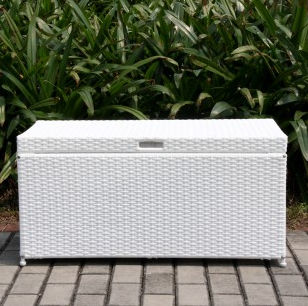 Ori003-b Outdoor White Wicker Patio Furniture Storage Deck Box