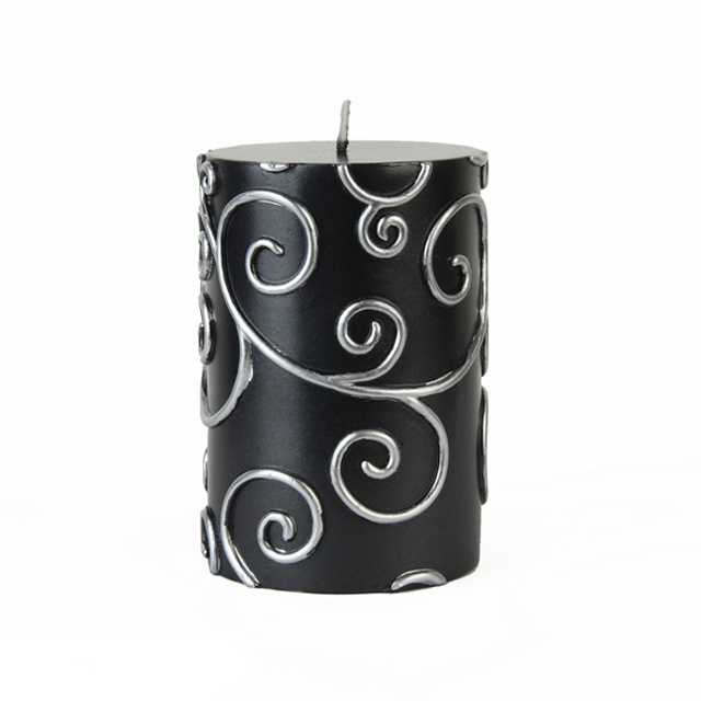 UPC 685024249033 product image for CPS-001-12 3 x 4 in. Black Scroll Pillar Candle -12pcs-Case- Bulk | upcitemdb.com