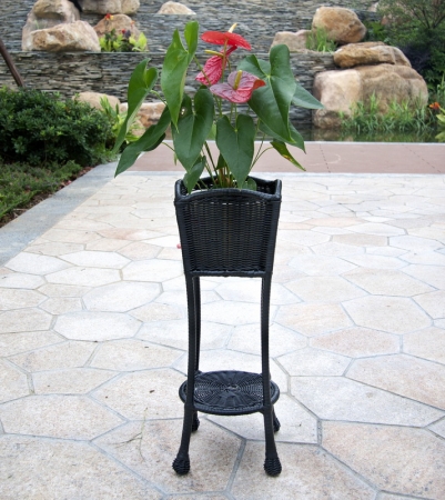 Wicker Lane ORI001-D Black Wicker Patio Furniture Planter Stand