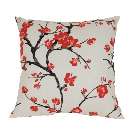 441931 Decorative Beige-red Flowering Branch 23 In. Square Floor Pillow