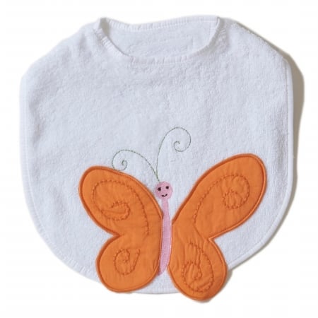 F12t09 10 X 10 X 0.1 White With Orange Butterfly Baby Bibs