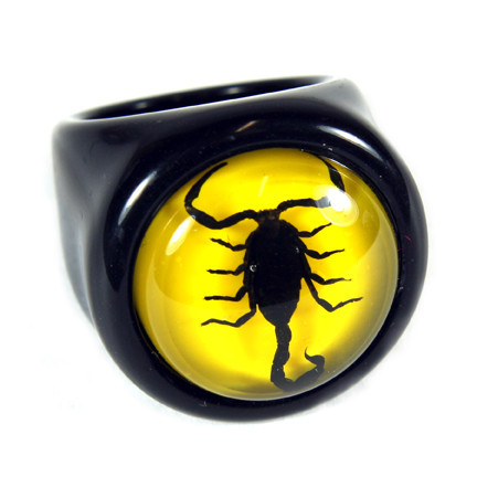 R0012-6 Black Scorpion Ring With Yellow Background - Size 6