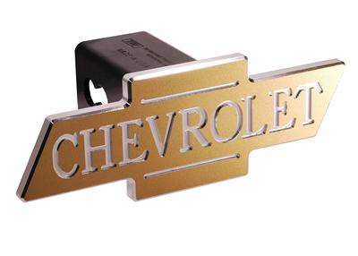 Defenderworx 30025 Chevy Gold Inscribed Chevrolet Cutout Bowtie 2 in. Billet Hitch Cover