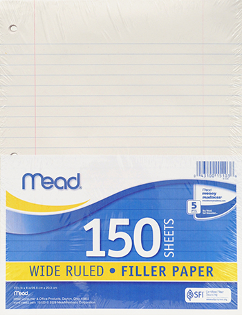Meadwestvaco Mea15103 Notebook Paper Wide Ruled 150ct