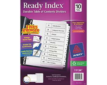 Ave11134 Avery 10 Tab Black & White Ready Index Dividers