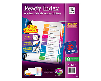 Ave11135 Avery 10 Tab Multicolor Ready Index Dividers