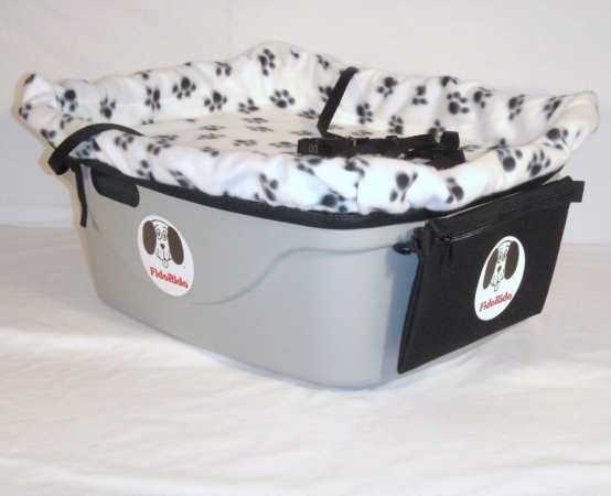 FidoRido gray two-seater with beige fleece and two large harnesses  - FidoRido FRG2BG-LL dog kennel