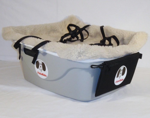 FidoRido gray two-seater with black fleece and two large harnesses  - FidoRido FRG2BL-LL dog kennel