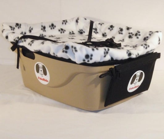 FidoRido Products FRG1BLB-M Gray One-Seater with Light-Weight Fleece in Black with Tan Dog Bones and Medium Harness dog kennel