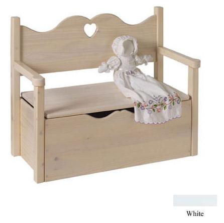 017swht Bench Toy Box - Solid White-heart