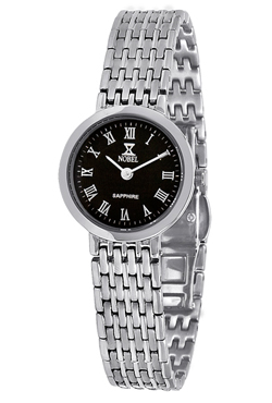N 7109 L Stainless Steel Ladys Watch Black Dial With Roman Numerals Swiss Movement Sapphire Crystal Water-resistant 3 Atm