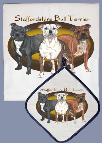 Dp512 Dish Towel And Pot Holder Set - Staffordshire Bull Terrier