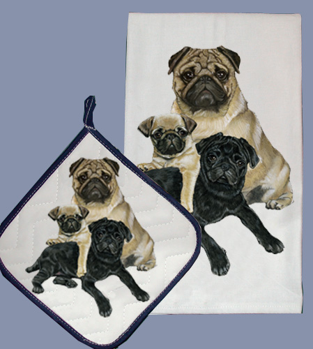 Dp527 Dish Towel And Pot Holder Set - Pug