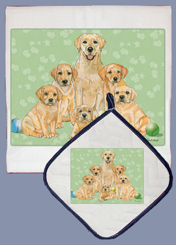 Dp551 Dish Towel And Pot Holder Set - Labrador Yellow Family