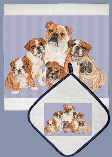 Dp552 Dish Towel And Pot Holder Set - Bull Dog Family
