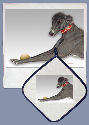 Dp556 Dish Towel And Pot Holder Set - Greyhound Black