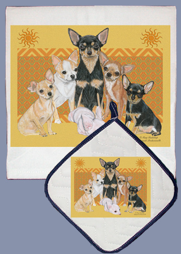Dp561 Dish Towel And Pot Holder Set - Chihuahua Family