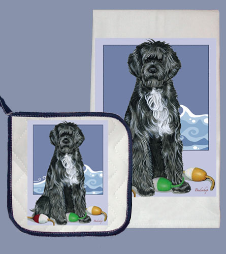 Dp577 Dish Towel And Pot Holder Set - Portuguese Water Dog