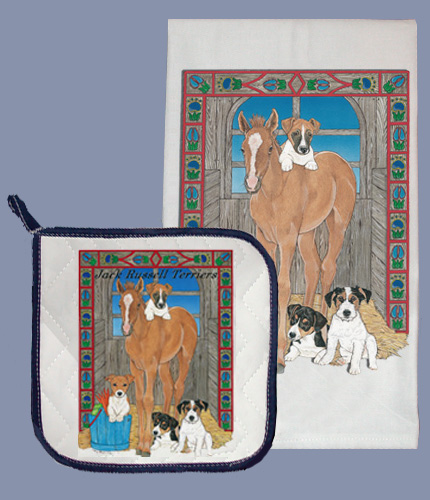 Dp861 Dish Towel And Pot Holder Set - Jack Russell Terrier & Horse