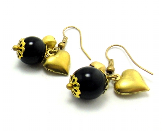 Ebl2001 Goldtone Onyx Dangle Earrings