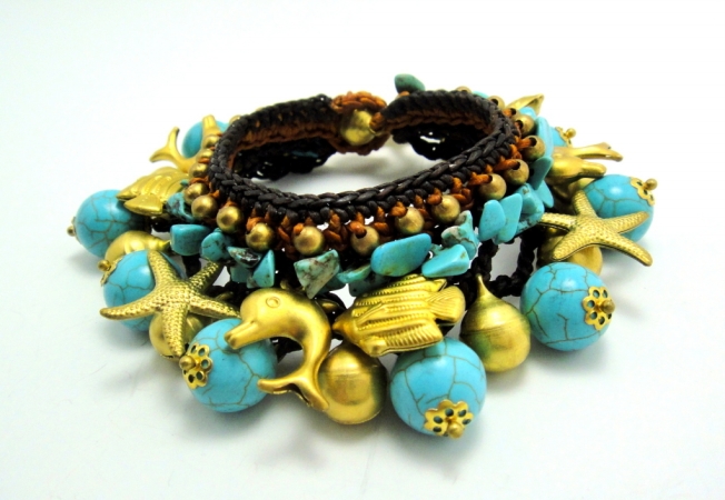 Btug007 Handmade Turquoise And Brass Beads Bracelet