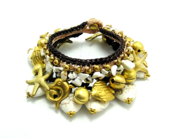 Bwhg004 Handmade White Turquoise And Brass Beads Bracelet