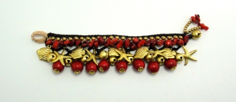 Breg006 Handmade Red Coral And Brass Bead Bracelet