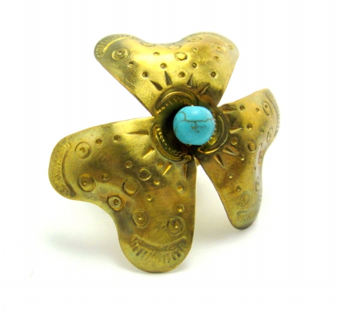 Rfs2103 Goldtone Turquoise Bead Flower Ring