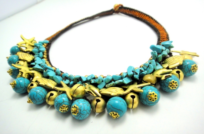 Ntug007 Handmade Turquoise And Brass Beads Necklace