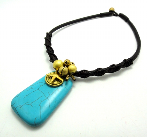 Nls2102 Goldtone Turquoise And Bead Cord Necklace
