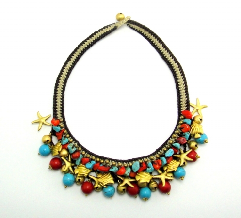 Sret001 Turquoise And Red Coral Necklace And Bracelet Set