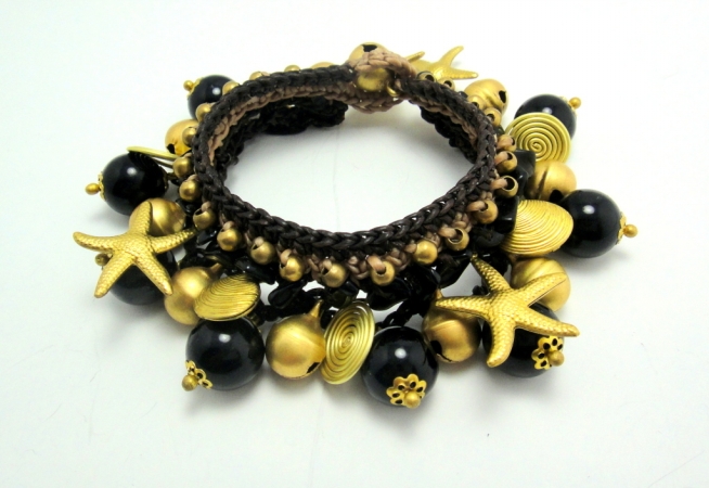 Sblg002 Handmade Onyx And Brass Beads Necklace And Bracelet Set