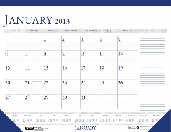 Hod164 Desk Pad Calendar With Notes Sect The Product Will Be For The Current Year