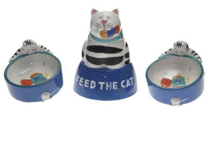 Oapos;Donnell Industries 36887 3D Cat Tales Cat Bowl and Cat Treat Jar Set by Coco Dowley