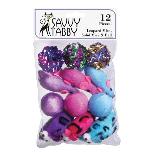 Us1397 12 St Leopard Mice, Solid Mice And Ball 12 Pk