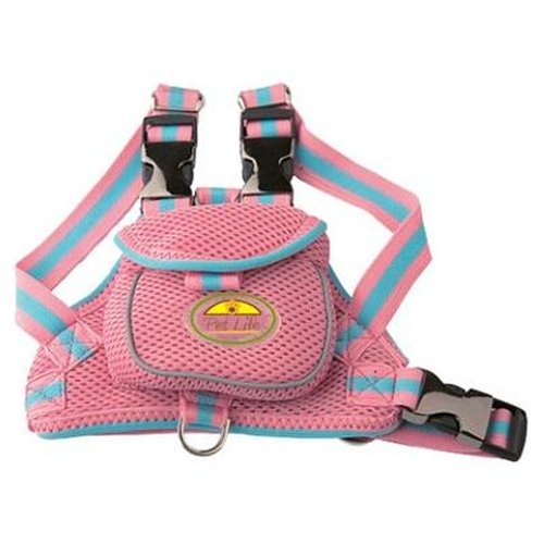 Pet Life Ha1pwlg Large Mesh Harness With Pouch - Pink