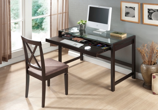 Rt207-tbl Idabel Dark Brown Wood Modern Desk With Glass Top
